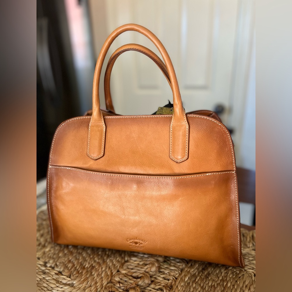 NWT NEW CAVALCANTI Collection burnished genuine Italian leather bag tote